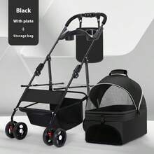 Leichtgewichtiges, faltbares Haustierwägelchen für kleine und mittelgroße Hunde - Reisekoffer mit abnehmbarem Aufbewahrungstasch und Fütterungstablett, Ein-Knopf-Kollaps-Design, atmungsaktives Netz und robustes Rahmen für Spaziergänge im Freien, Einkaufen - immer noch fallend - Übersicht 6
