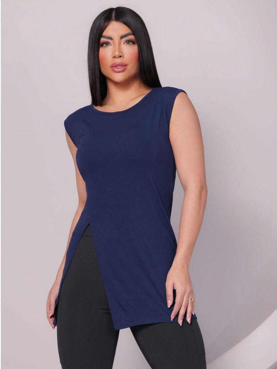 Women's Long Line Machão Tank Top With Opening P To GG Academia Fitness - 藏蓝色 - 查看 1