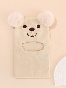 1 szt. Zestaw czapki i szalika dla dzieci w wieku 1-6 lat, uroczy, podwójny, dzianinowy, kominiarka z haftowanym misiem, miękka i wygodna czapka z kapturem, odpowiednia na jesienno-zimowe upały na świeżym powietrzu