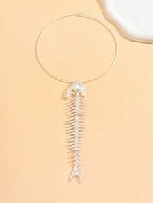 1 chiếc vòng cổ mặt đá quý thủy tinh khảm xương cá phóng đại, vòng cổ choker dự tiệc thời trang cao cấp, phụ kiện trang phục & quà tặng - Bạc - Xem 4