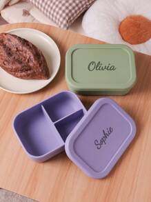 1pc Personalized Customization Name Baby Silicone Food Storage Lunch Box Custom Baby Tableware Three-Compartment Dinner Plate,Halloween Edit,Back To School Fashion,Christmas Gift - Multicolor - View 6