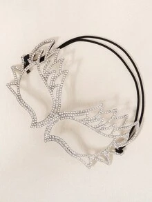 1件夸张时尚面具，镂空金属猫眼水钻半脸面具，圣诞节派对配饰 - 紅色 - 查看 5