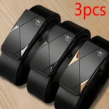 3 Pack Business Style Belt, Men'S Fashion Belt With Automatic Alloy Buckle - Genuine Cowhide Leather Durable Business Belt For Business And Casual Trouser Wear - Comfortable And Adjustable, Gifts For Men
