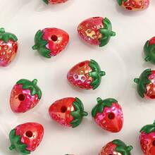 4/10/20pcs Acrylic Shiny Red Cute Strawberry Series Disco Wave Point Spaced Bead For Jewelry Making Bracelet Necklace Earrings DIY Keychain Mobile Phone Chain Pen Bead Craft - Red - View 15