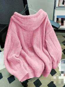 Women's Knit Sweater, Youthful & Elegant, Solid Color Pullover Hoodie V-Neck Sweatshirt, Fashionable & Charming Dopamine Color, Warm Long Sleeve Pullover Sweatshirt