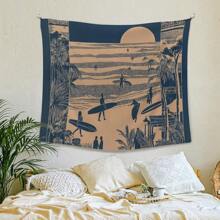 Beach Coastal Wall Tapestry, Retro Surfing Summer Ocean Wall Tapestry Hanging For Bedroom Beach House, Beachy Ocean Tapestries Wall Decor Art For Dorm Living Beachy Room