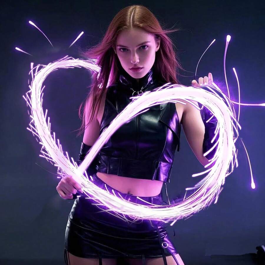 Approx. 180cm/70inch Color Changing Fiber Optic Whip Light, 360° Rotation, USB Rechargeable Luminous Dance Whip For Rave Party, Carnival, Festival, EDM Party, Halloween Decoration - Multicolor - View 1