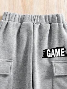 青少年男孩字母图案印花圆领运动衫和运动裤套装 - 灰色 - 查看 6