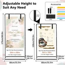 Wedding Welcome Sign Stand,Black Adjustable Wedding Sign Holder With Leather Hanging Straps, 69inch Seating Chart Stand For Party,Bride Shower,Graduation Ceremony,Mother's Day Decorations - 黑色 - 查看 2