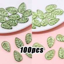 100pcs Mini Acrylic Leaf Beads - Assorted Styles, Suitable For DIY Jewelry Making, Handmade Crafts And Accessories - Beading And Jewelry Making - Green - View 7