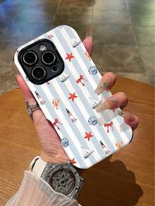 1pc Fashionable Minimalist Striped Sailboat Pattern Shock-Proof, Anti-Slip, Soft TPU + PC Hybrid Material Phone Case, Compatible With Apple 11/12/13/14/15/16/16 Plus/16 Pro/16 Pro Max - Multicolor - View 2