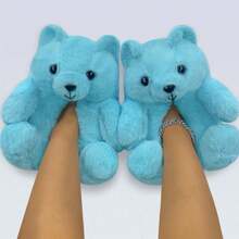 Fun And Cute Teddy Bear Warm Shoes Indoor Home Bear Shoes - 天藍 - 查看 5
