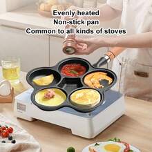 6-Hole Thick Cast Iron Frying Pan, Frying Pan, Multifunctional Breakfast Frying Pan, Uncoated Non Stick Frying Pan, Suitable For All Stoves (Gas, Electricity, Induction), Durable Frying Pan, With Heat-Resistant Handle, Easy To Clean, Family Dinner Supplies, Party Supplies - màu đen - Xem 6