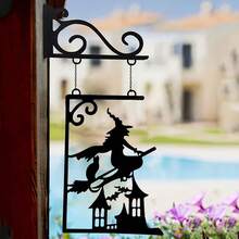 1pc Witch Silhouette Metal Wall Decor - Wrought Iron Halloween Decoration With Witch Hat And Cauldron, Garden Party Wall Hanging, Home And Garden Outdoor Wall Art, Garden Wall Decor | Halloween Decoration | Durable Metal Art, Halloween Decorations