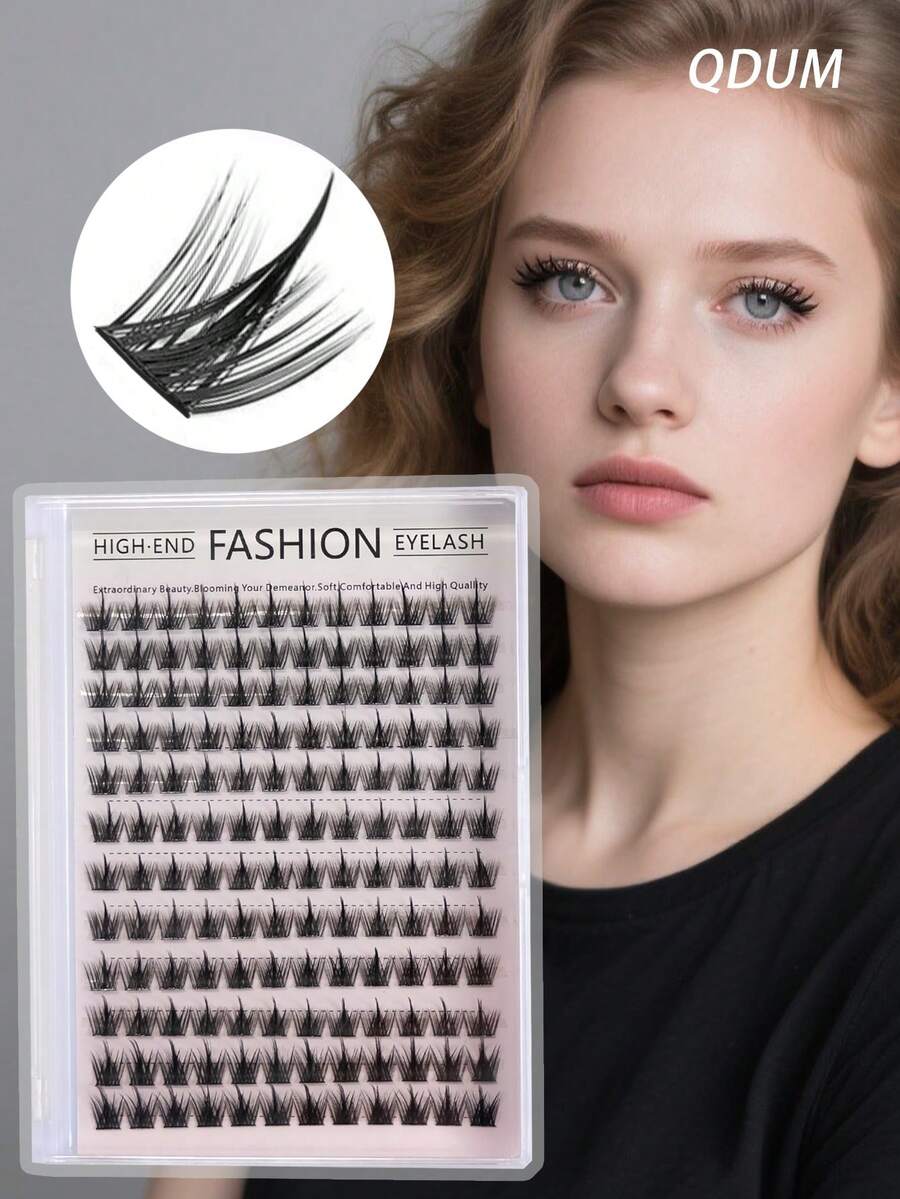 1 盒/套 12 排 144 片 C 卷长假睫毛，全新水貂毛设计，适合派对妆容，簇状睫毛，睫毛簇，猫眼睫毛，自然睫毛延长，睫毛簇，单根睫毛，睫毛，假睫毛 - 黑色 - 查看 1