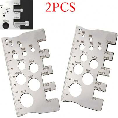 2pcs Screw Thread Pitch Gauge Ruler Measuring Tool Bolt Nut Metric Stainless Steel Machining Threads Screw Cutting Gauge Angle