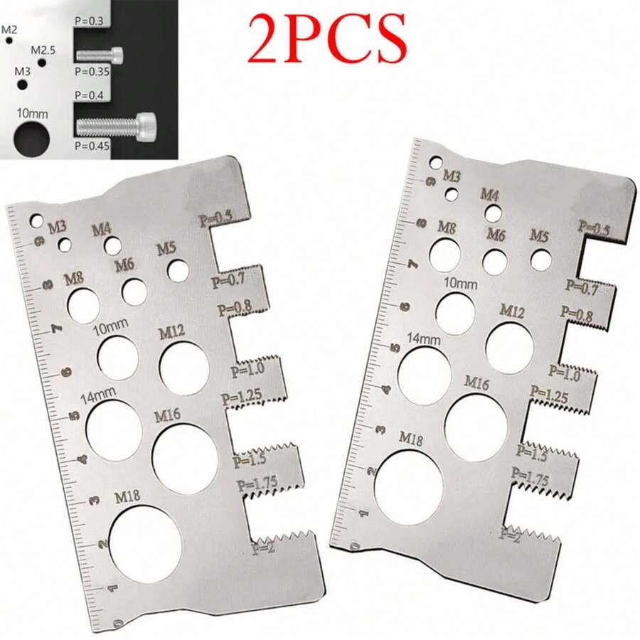 2pcs Screw Thread Pitch Gauge Ruler Measuring Tool Bolt Nut Metric Stainless Steel Machining Threads Screw Cutting Gauge Angle