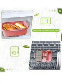 1 件装微波炉双层隔层午餐盒带手柄，男女通用，学生适用，餐具套装，便当盒，微波炉适用，防漏，食品容器（粉色），厨房，圣诞礼物