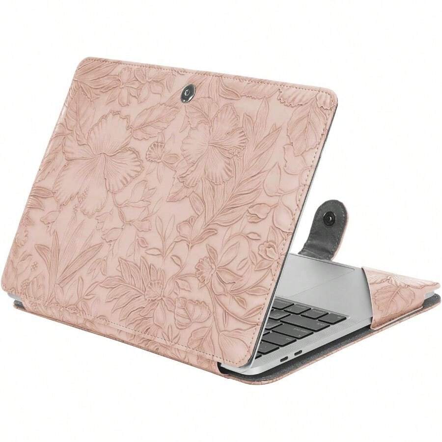 DMOSISO Case Compatible With Book Air 13.6 Inch M4 M3 M2 20252022 Air 13 M1 20222018 Pro 13 M2 M1 20252016 Emed Retro Hibiscus PU Leather Portfolio Protective Stand Cover Pink7001 - 粉色 - 查看 1