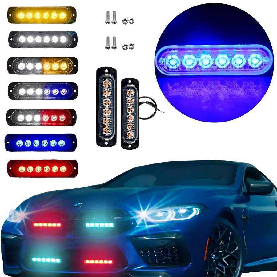 2 pzs Faro Led Patrulla Escolta Barra Lateral Estrobo, Luz Advertencia Intermitente Amarillo Azul Roja Moto Auto. Vmingo