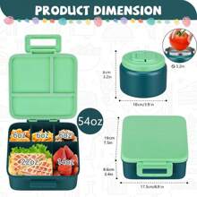 Lunch Box With 8oz Stainless Steel Food Jar, 1 Count Stylish Large Capacity Bento Lunch Box With 5 Compartments, Portable Leakproof Lunch Vegetable Container For School, Travel, Picnic, Dormitory, Best Friend Gifts, Egg Insulated Storage - 綠色 - 查看 4