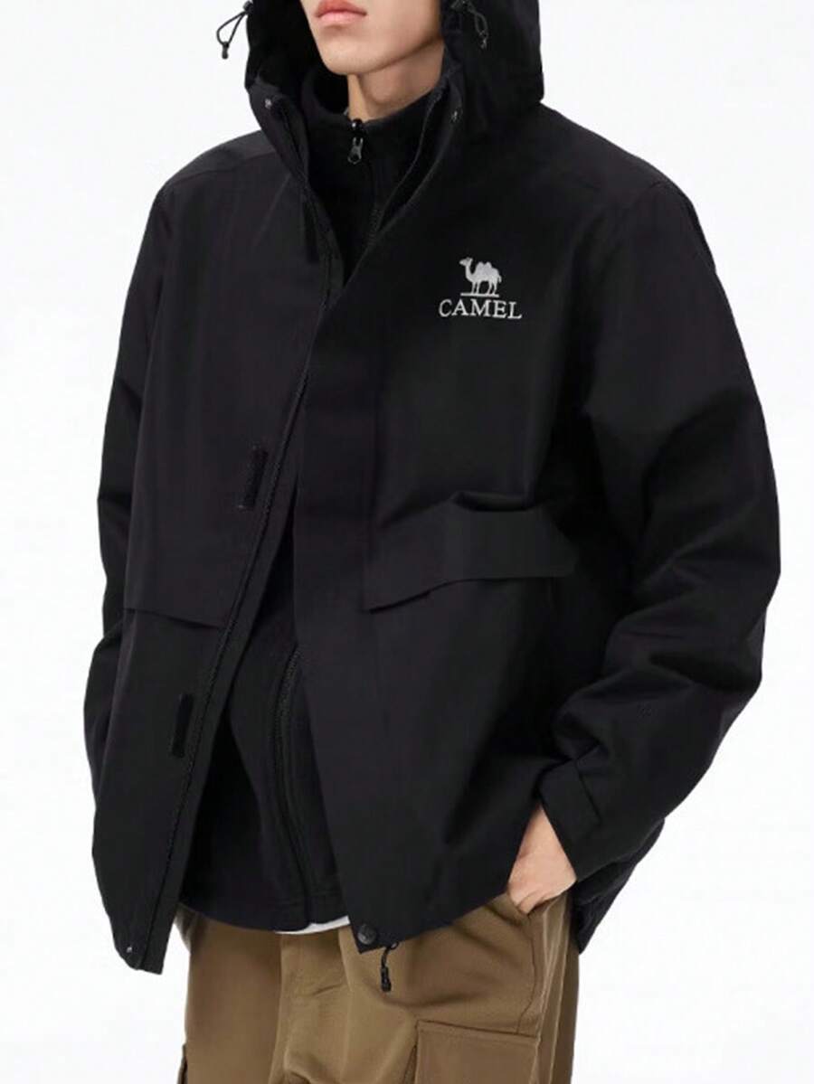 CAMEL CROWN Chaqueta impermeable para exteriores 3 en 1, conjunto de chubasquero para senderismo para hombres - Fantasma negro - Ver 1