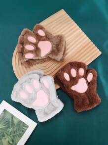 1 Pair Of Cat Paw Half Finger Gloves, Black, Brown, Gray Half Finger Gloves, Suitable For Winter Holiday Gifts, Unisex - Multicolor - View 7