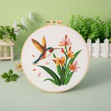 1set DIY Hand Embroidery Kit, Bird & Floral Pattern, Includes Embroidery Hoop, Threads, Stencil For Beginner, Random Color - Multicolor - View 18