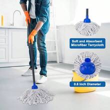 Mop For Floor Cleaning2 Pcs Cotton String Wet Mops Replacement Head Refill Compatible With Microfiber Cloth Mop And 0.8" Diameter Mop Handle 1 Handle And 2 Mop Heads - 藍色 - 查看 3