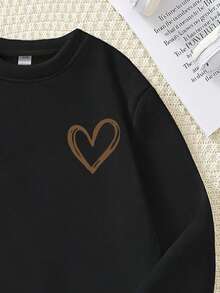 Tween-Mädchen Langarm-Sweatshirt mit Rundhalsausschnitt, minimalistische Herzgrafik, lässige, lockere Passform, alltagstaugliche Kleidung