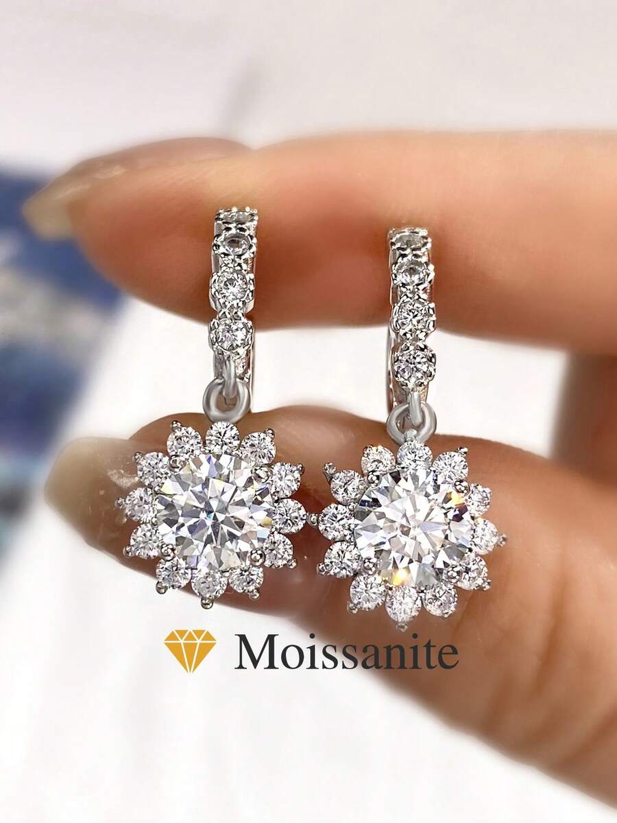 1 对向日葵流苏耳环 1.0CT-2.0CT 莫桑石钻石耳环 S925 纯银婚礼耳环订婚耳钉奢华珠宝礼物女孩女士周年纪念 - 太陽花流蘇莫桑耳扣 - 查看 1