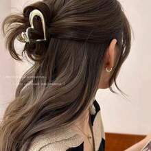 女士情人节礼物金属纯色心形优雅发夹，时尚简约百搭配饰适合日常佩戴和化妆搭配发饰时尚爪夹女士发夹休闲发夹秋季配饰秋季时尚发夹 - 彩色 - 查看 3