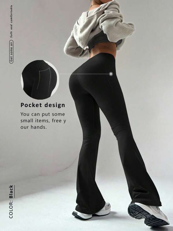 FWH Versión de alto rendimiento, pantalones acampanados adelgazantes de cintura alta con bolsillos secretos | Ropa urbana retro para gimnasio, moldeado de cintura + levantamiento de glúteos, cinturilla antideslizante + bolsillos ocultos | Perfecto para yoga y uso diario, pantalones acampanados de cintura alta para todo tipo de cuerpos, look retro y elegante de ropa urbana, pantalones de yoga acampanados de cintura alta