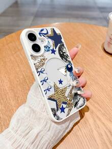 Leopard Print Five-Pointed Star Blue Bow Lip Pattern Magnetic Clear Phone Case For IPhone 17/16/15/14/13/12/11/Air/ProMax/Pro/Plus For Samsung Galaxy S25-S22/FE/Ultra, Creative Y2K Acrylic+TPU Compatible, Fundas Para Cover De Matching Cases For Girls - trắng - Xem 4