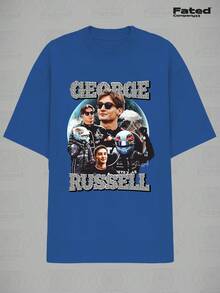 F1 George Russell Bootleg Mercedes-Benz T-Shirt 100% Cotton Unisex - 藍色 - 查看 1