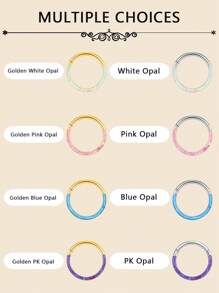 Un inel de nas la modă din opal, din oțel inoxidabil 316L, cu diafragmă, cercei unisex, bijuterii pentru piercing, hipoalergenic, ușor de curățat, cu un design cu balama închisă, poate fi folosit pentru cercei cu cartilajul urechii, cercei spiralați pentru urechi, cercei pentru lobul urechii, cercei cu dinți mari, cercei cu roată pentru urechi.