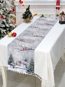 1 pieza Camino de mesa navideño, mantel de poliéster con estilo de muñeco de nieve y copos de nieve para decoración navideña del hogar, centro de mesa, decoración de fiesta de Navidad, suministros de cocina navideños, regalos de Navidad, decoración de Año Nuevo 2026