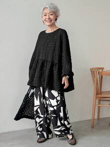 FRIFUL Women's Casual Solid Color Textured Loose Sweatshirt, Autumn,Long Sleeve Tops,Ruffle