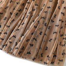 Women's A-Line Fairy Patterned Elastic Waist Ruffle Tulle Layered Midi Skirt - Nơ kaki - Xem 5
