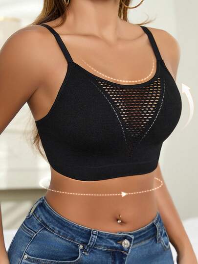 Women's Black Front Cutout Casual Bra - Seamless Wireless, Breathable, Adjustable Straps, Comfortable For Daily Wear