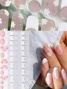1 pièce/2 pièces/3 pièces 20 ongles Retour à l'école Été Rose Paillettes Ligne Gel Autocollant Patch Demi-Cuisson Lampe UV Gel Autocollant Ongles Pleine Couverture, Convient pour les fournitures d'ongles d'utilisation personnelle à domicile pour les femmes