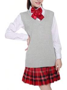 Blostirno Women's Sweater Vest JK Uniform Kint Vests Solid Classic Sleeveless Pullover Sweaters Tops - 黃色 - 查看 8