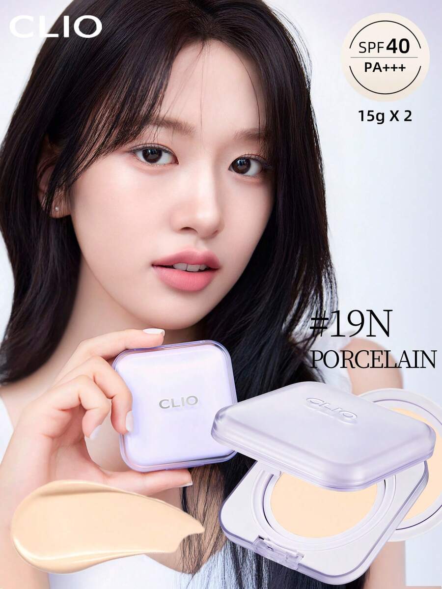 Clio K-Beauty KILL COVER MESH BLUR 氣墊粉底液套組 15g*2 [含補充裝] SPF40+ PA++++，涼感清爽、柔焦霧面妝效、控油遮毛孔、打造無瑕輕盈平滑肌膚、長效亮澤，敏感肌可用 - #19N PORCELAIN - 查看 1