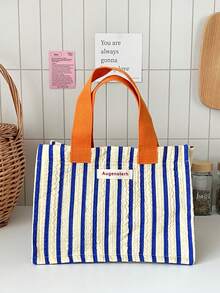 1 Stück süße Cartoon Lunchbox Tragetasche mit großer Kapazität, Lebensmitteltasche mit Griff, blau gestreifter Muster, Camping Snack Aufbewahrungstasche, Lebensmittelbehälter Aufbewahrungstasche, niedliche Lunch-Tasche, Picknick Snack-Tasche, Camping Lebensmittel Aufbewahrungstasche, tragbare Lunchbox-Tasche, Picknick-Zubehör, Schul-Zubehör, Reise-Zubehör, Klassenzimmer-Organizer-Taschen, Haushaltswaren, Geschenke für Lehrer, Freunde und Familie, Lunch-Tasche für Frauen, Lunchbox für die Schule