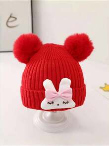 婴儿可爱卡通兔子针织帽，保暖护耳冬季帽，适合男婴和女婴 - 小兔子 - 查看 4