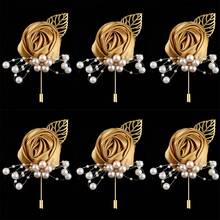 Men's Golden Leaf & Faux Pearl Rose Design Elegant Lapel Brooch Pin, Suit Accessory XH815B Valentines - Length 10cm*Width 5cm - View 16