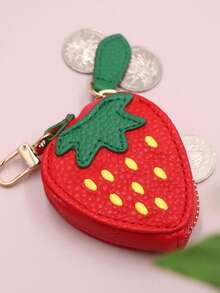 草莓零钱包钥匙扣水果挂件 2025 新款 兼容 Airtag 女士钱包迷你钱包零钱包腕包钥匙扣钱包 - 紅色 - 查看 5