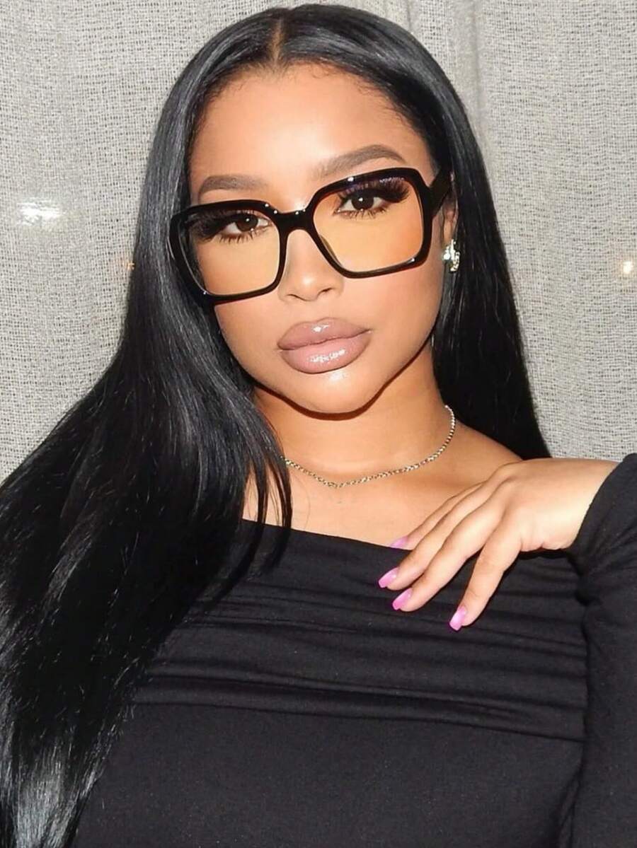 1pc Ladies Burgundy Square PC Frame Vintage Plain Non-Prescription Glasses Suitable For Daily Wear Clear Glasses Accessories,School Blue Light Glasses Accessories For Women - 黑色 - 查看 1
