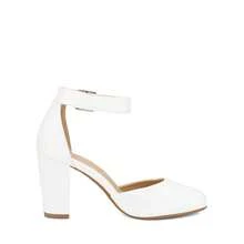 Women's High Heel Closed Toe Dress Shoes Chunky Wedding Pumps For Ladies - White - View 6