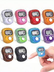6 Color Options Sparkling Rhinestone Finger Tally Counter, Portable Digital Display Clicker For Golf, Fitness, Prayer, Event Counting, Resettable Mini Tasbih Ring - Multicolor - View 6